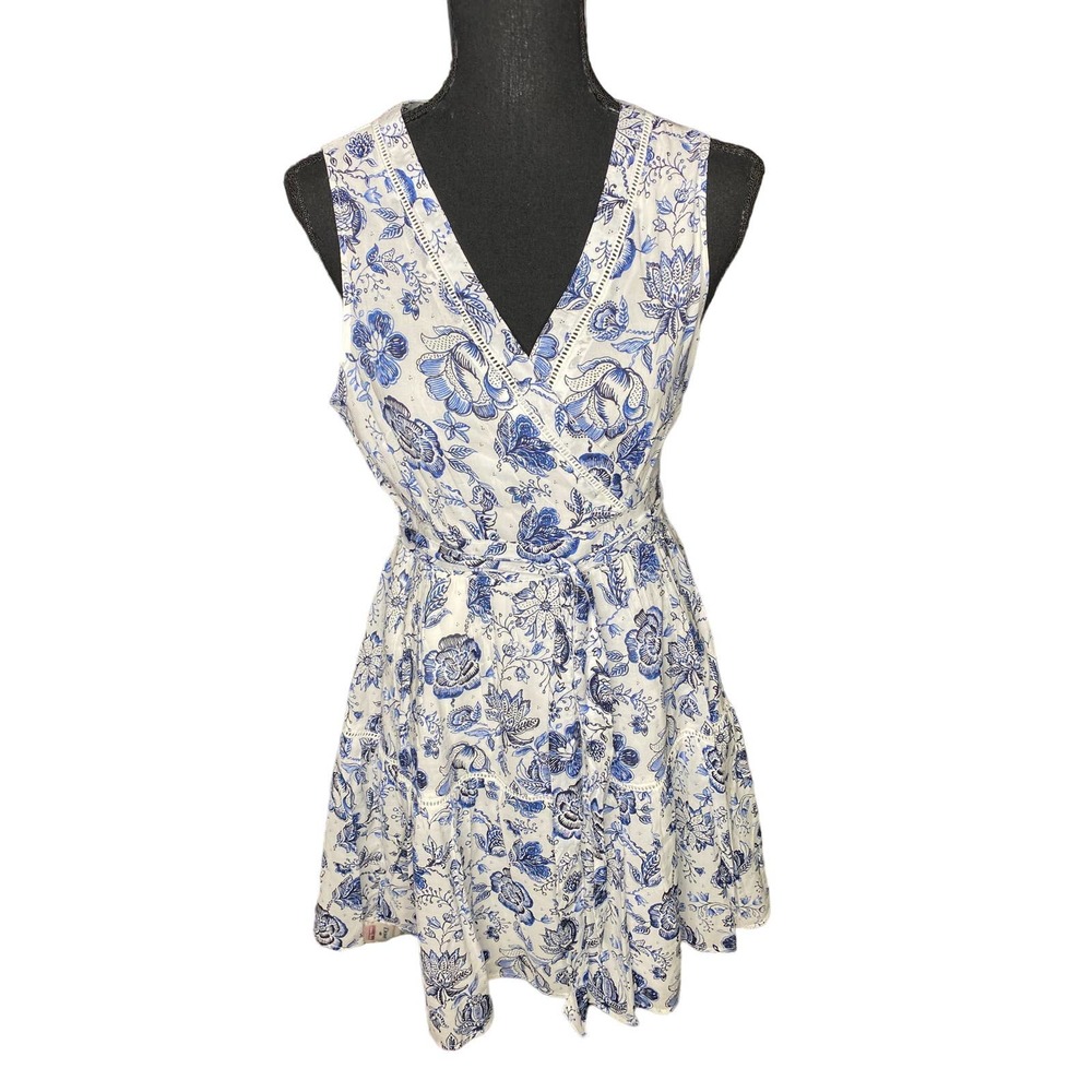 Lucky Brand Floral Sleeveless Fit 7 Flare Dress Blue White Size 2